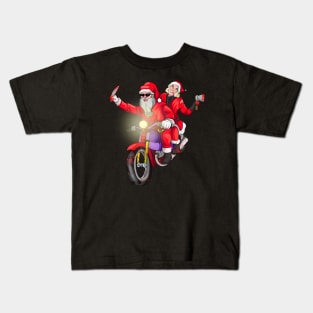 Biker Couples Santa Christmas Kids T-Shirt